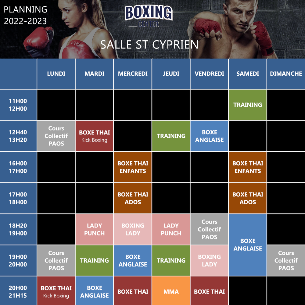 PLANNING BOXING CENTER TOULOUSE - ST CYPRIEN
